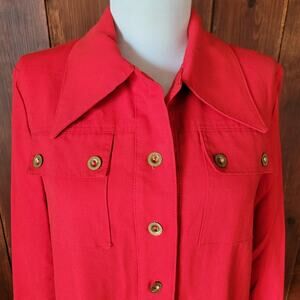 Vintage Campus Casuals Red Shirt Jacket Women L Novelty Shell Buttons Pockets